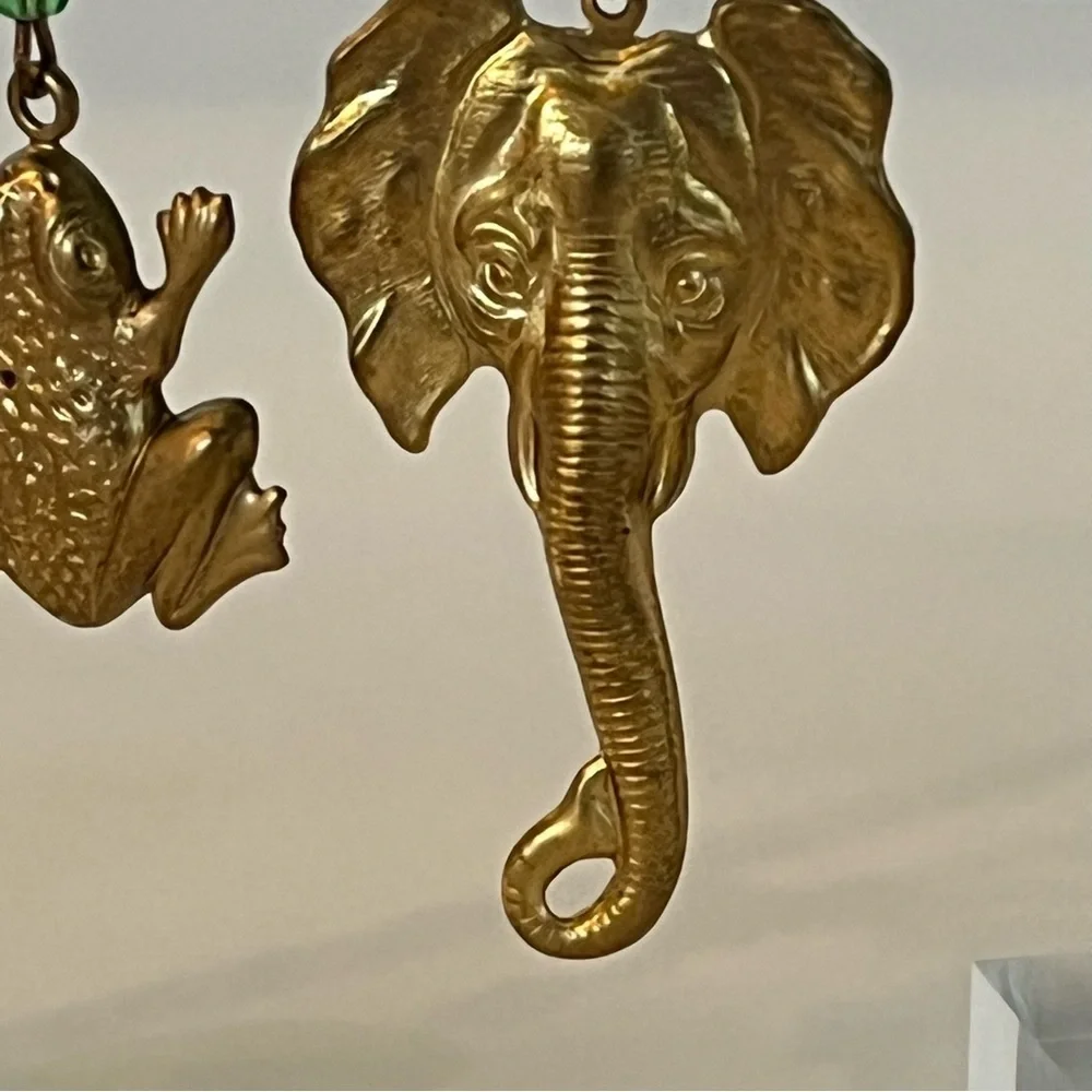 Vintage Island Magic Gold Tone Animal Charm Earrings